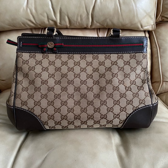 Gucci Mayfair Satchel COA Canvas Leather GG Bow Princy - Picture 1 of 16